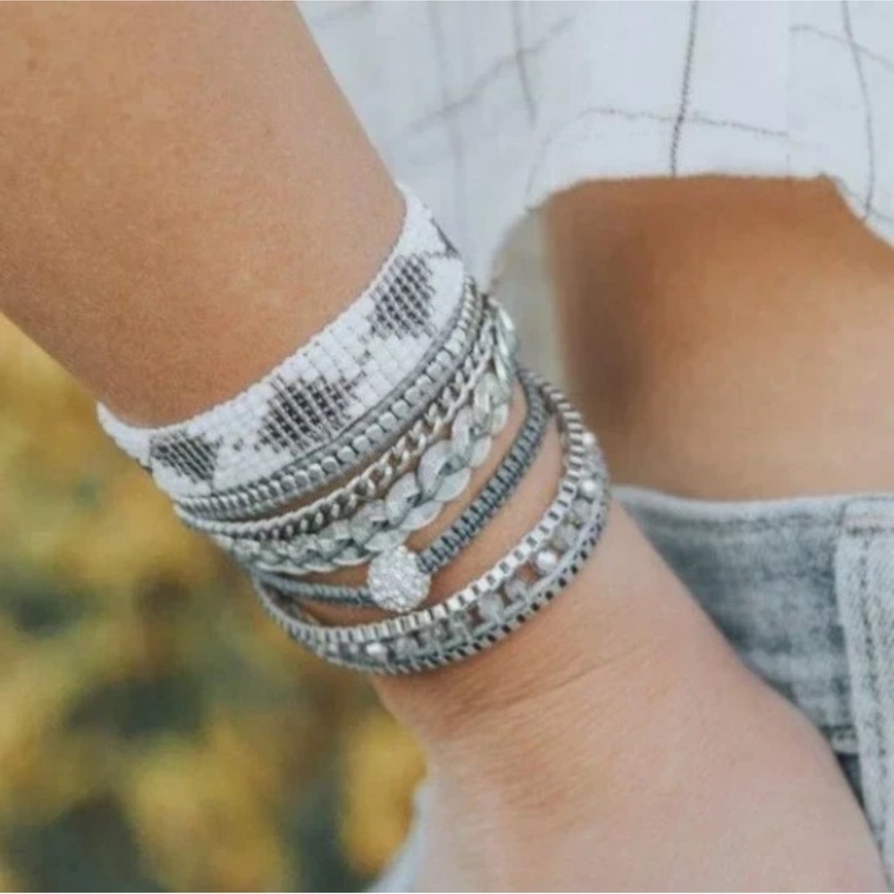 Victoria Emerson Boho Attica Cuff Beaded Bracelet Magnetic